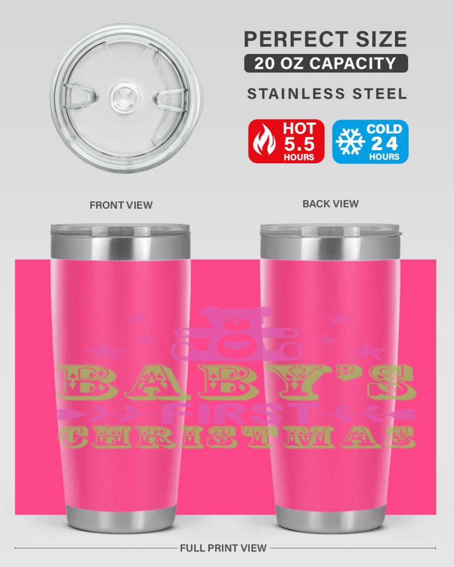 Baby's First Christmas Style 292# 20oz tumbler featuring double wall vacuum stainless steel design with festive print.