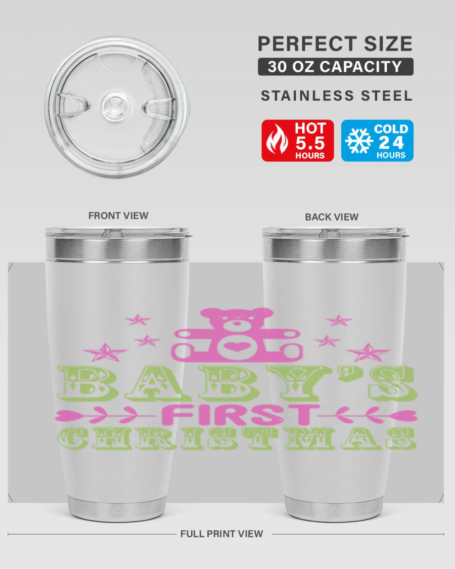 Baby's First Christmas Style 292# 20oz tumbler featuring double wall vacuum stainless steel design with festive print.