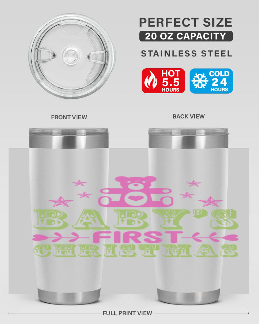 Baby's First Christmas Style 292# 20oz tumbler featuring double wall vacuum stainless steel design with festive print.