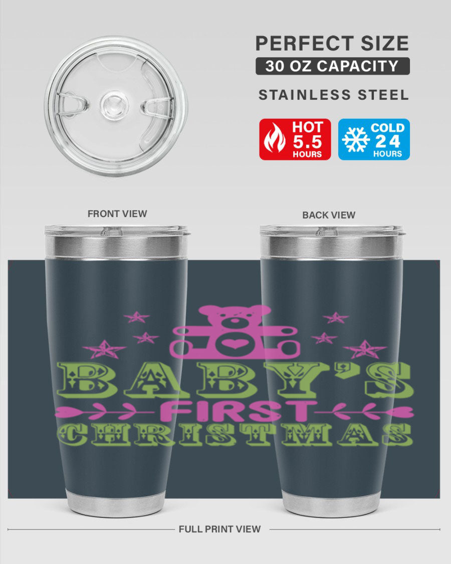 Baby's First Christmas Style 292# 20oz tumbler featuring double wall vacuum stainless steel design with festive print.