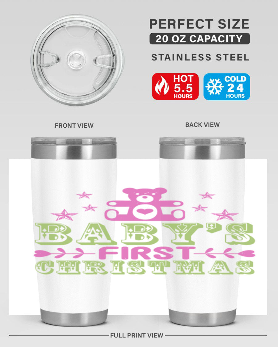 Baby's First Christmas Style 292# 20oz tumbler featuring double wall vacuum stainless steel design with festive print.