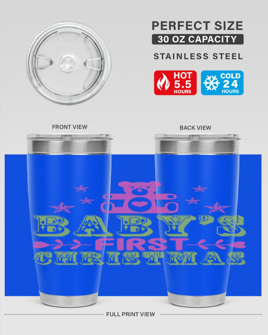 Baby's First Christmas Style 292# 20oz tumbler featuring double wall vacuum stainless steel design with festive print.