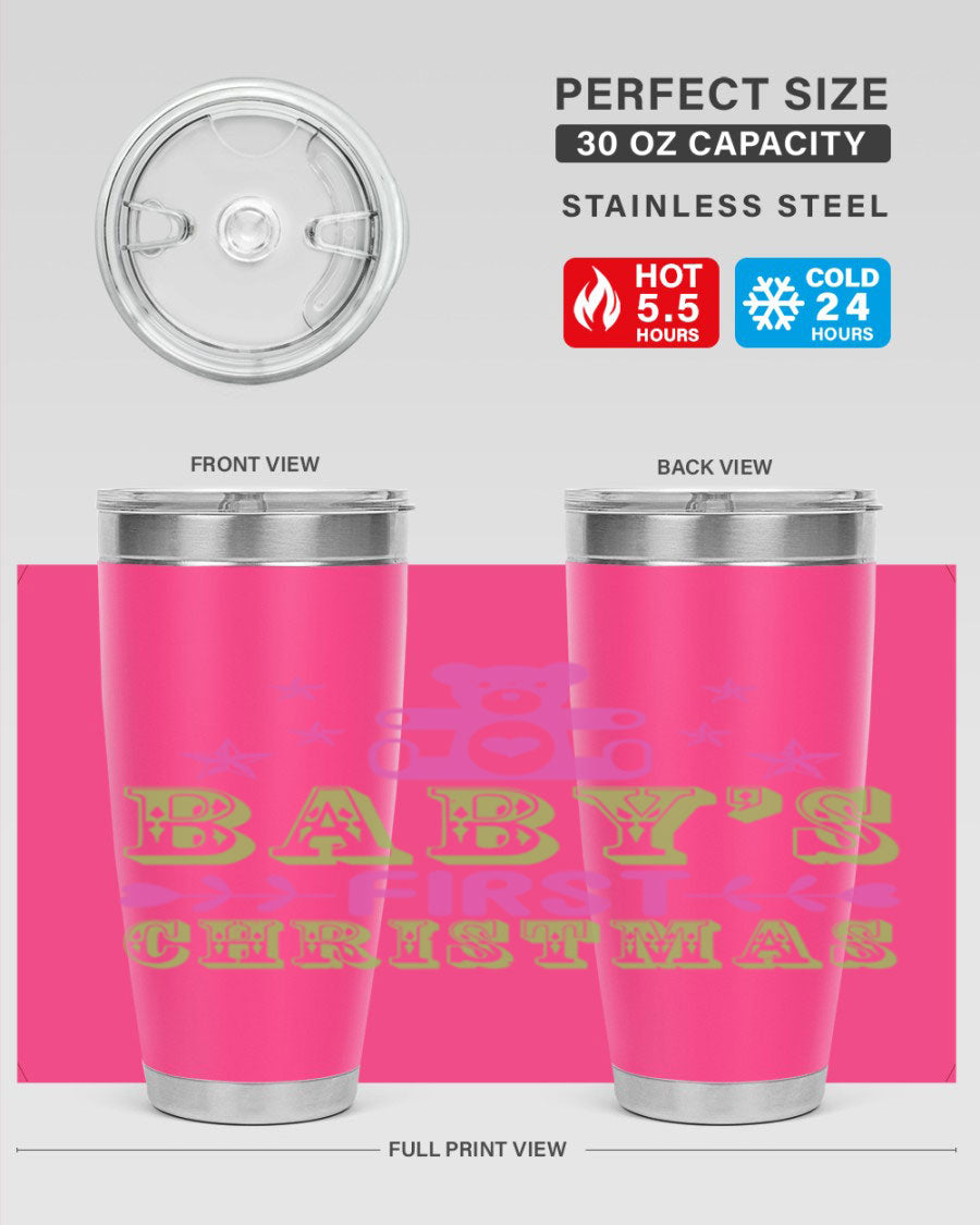 Baby's First Christmas Style 292# 20oz tumbler featuring double wall vacuum stainless steel design with festive print.