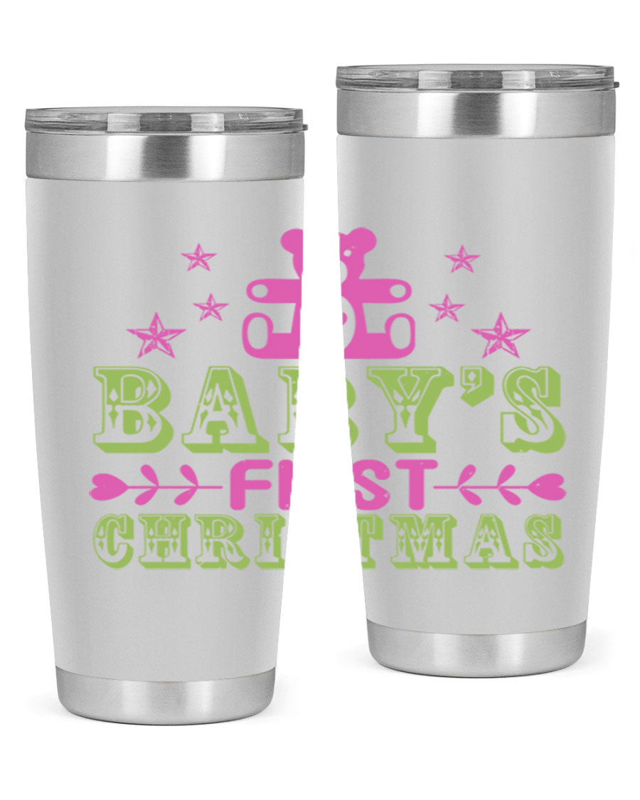 Baby's First Christmas Style 292# 20oz tumbler featuring double wall vacuum stainless steel design with festive print.