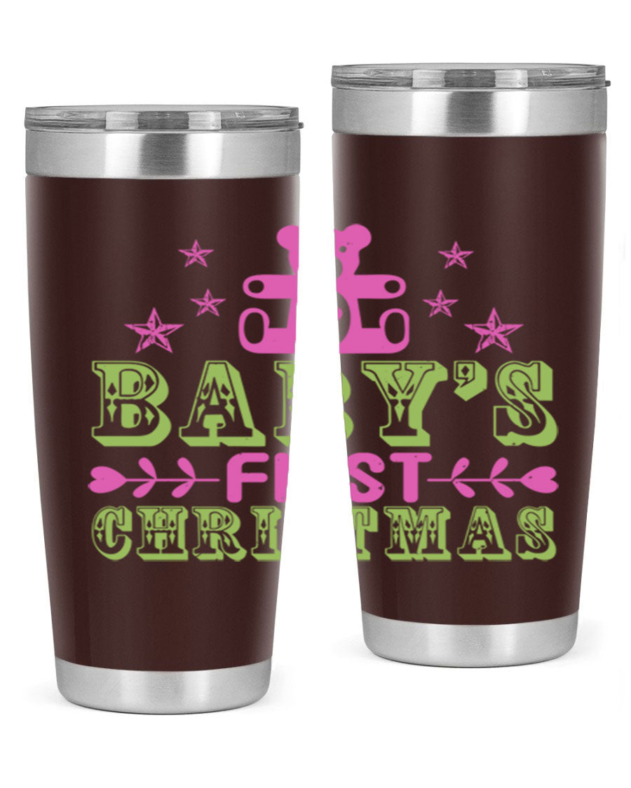 Baby's First Christmas Style 292# 20oz tumbler featuring double wall vacuum stainless steel design with festive print.