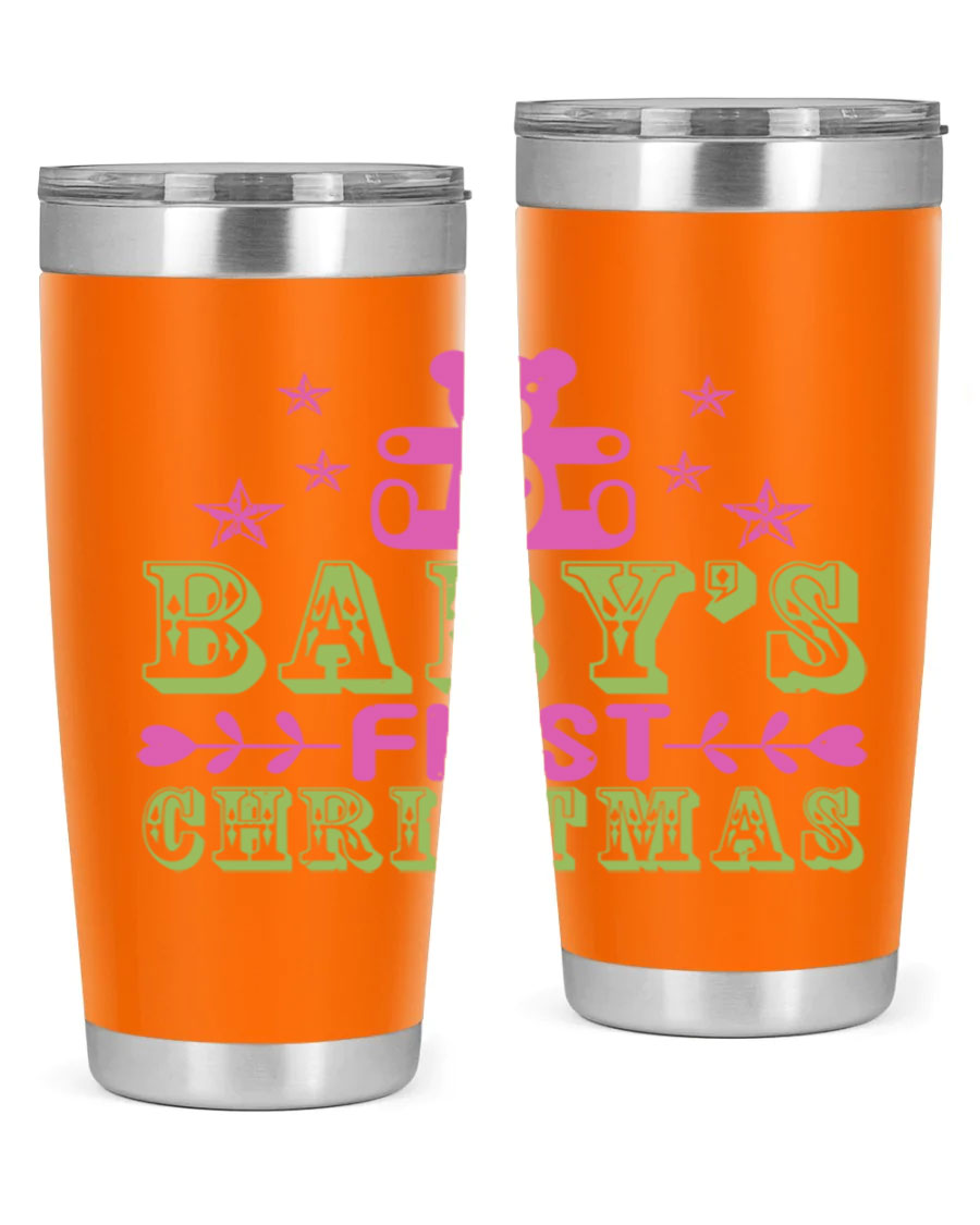 Baby's First Christmas Style 292# 20oz tumbler featuring double wall vacuum stainless steel design with festive print.