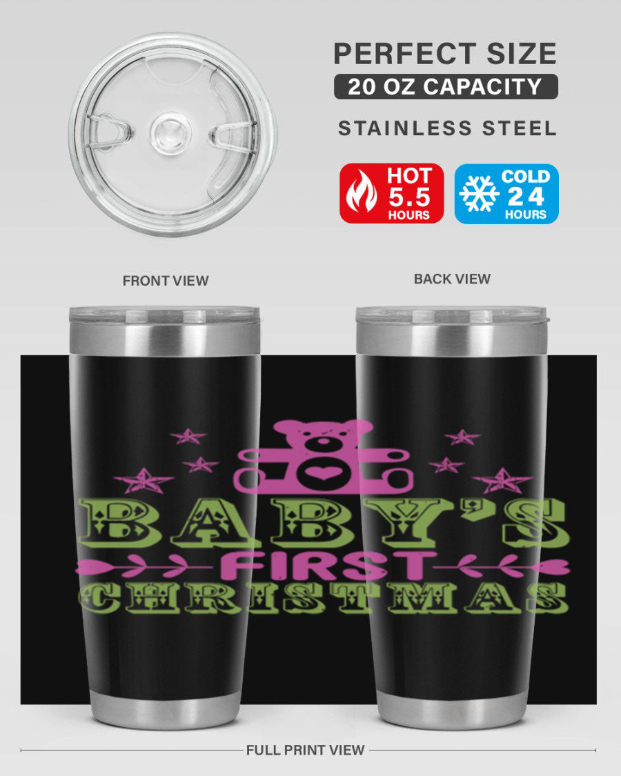 Baby's First Christmas Style 292# 20oz tumbler featuring double wall vacuum stainless steel design with festive print.