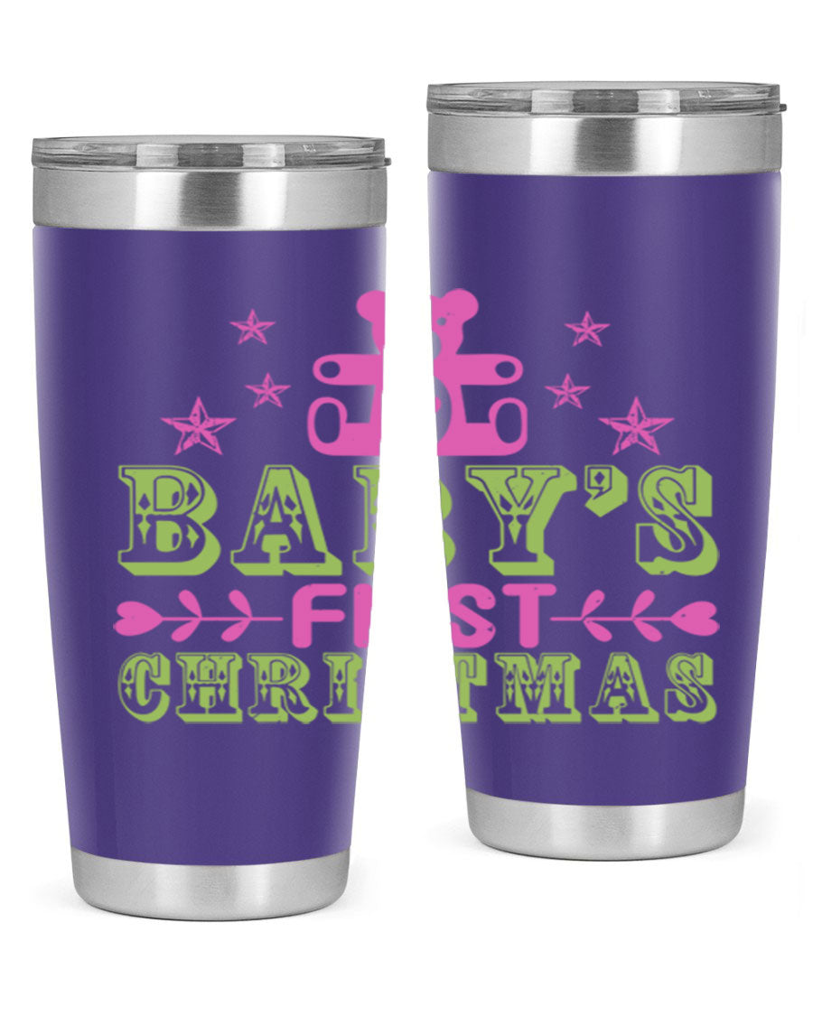 Baby's First Christmas Style 292# 20oz tumbler featuring double wall vacuum stainless steel design with festive print.