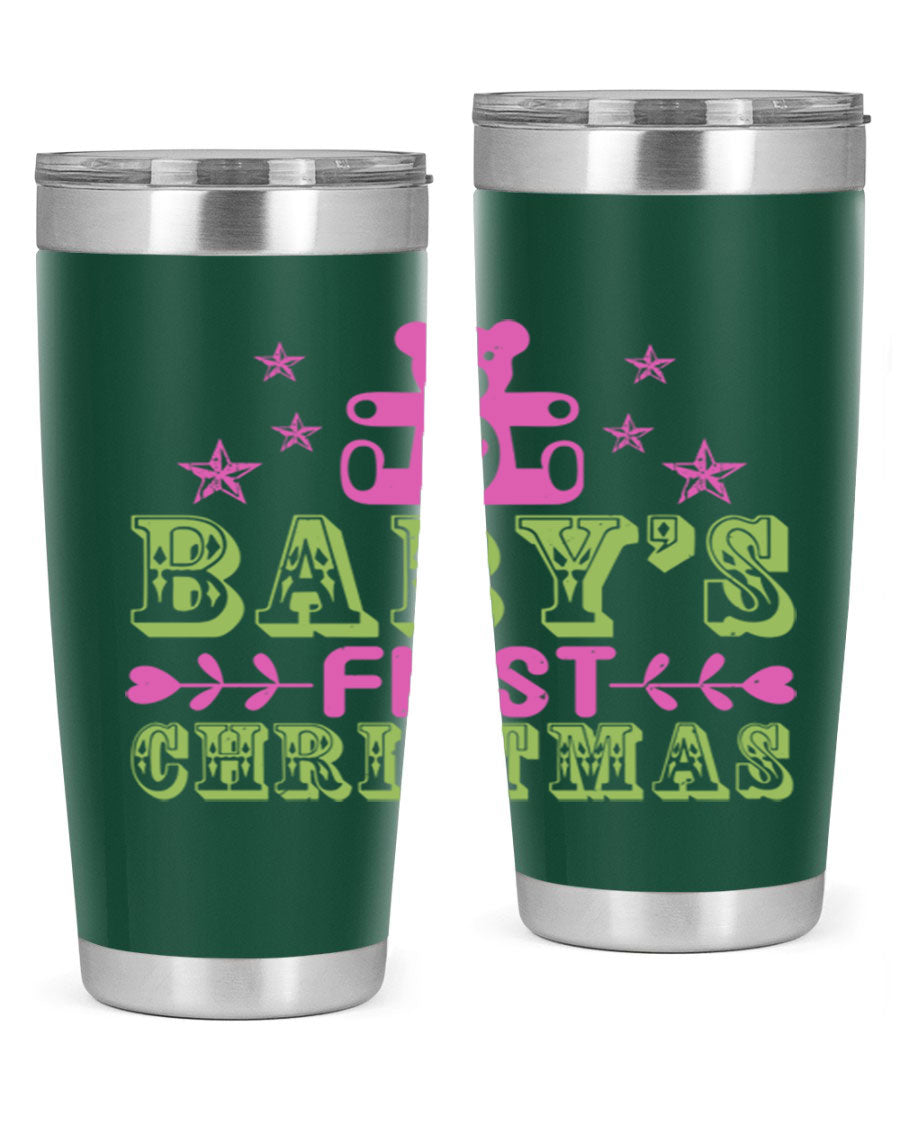 Baby's First Christmas Style 292# 20oz tumbler featuring double wall vacuum stainless steel design with festive print.