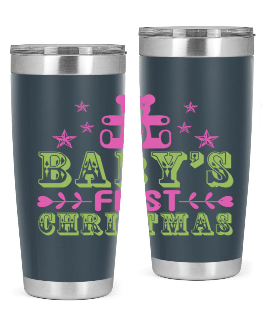 Baby's First Christmas Style 292# 20oz tumbler featuring double wall vacuum stainless steel design with festive print.