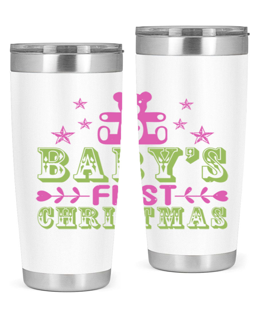 Baby's First Christmas Style 292# 20oz tumbler featuring double wall vacuum stainless steel design with festive print.