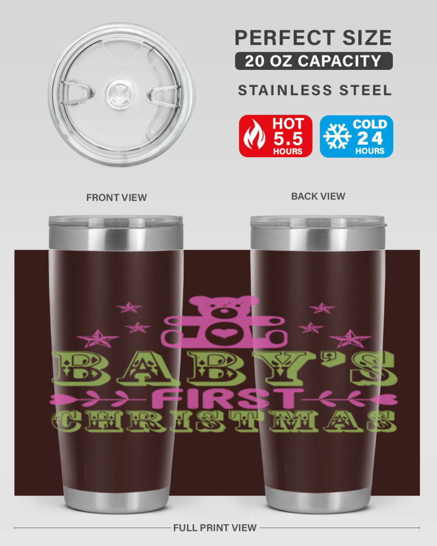Baby's First Christmas Style 292# 20oz tumbler featuring double wall vacuum stainless steel design with festive print.