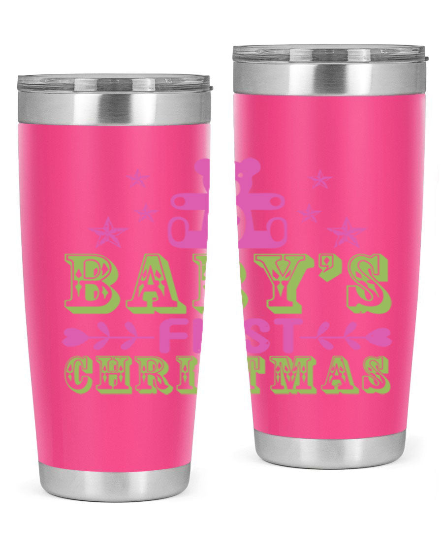 Baby's First Christmas Style 292# 20oz tumbler featuring double wall vacuum stainless steel design with festive print.