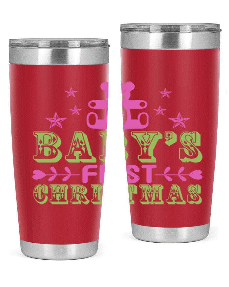 Baby's First Christmas Style 292# 20oz tumbler featuring double wall vacuum stainless steel design with festive print.