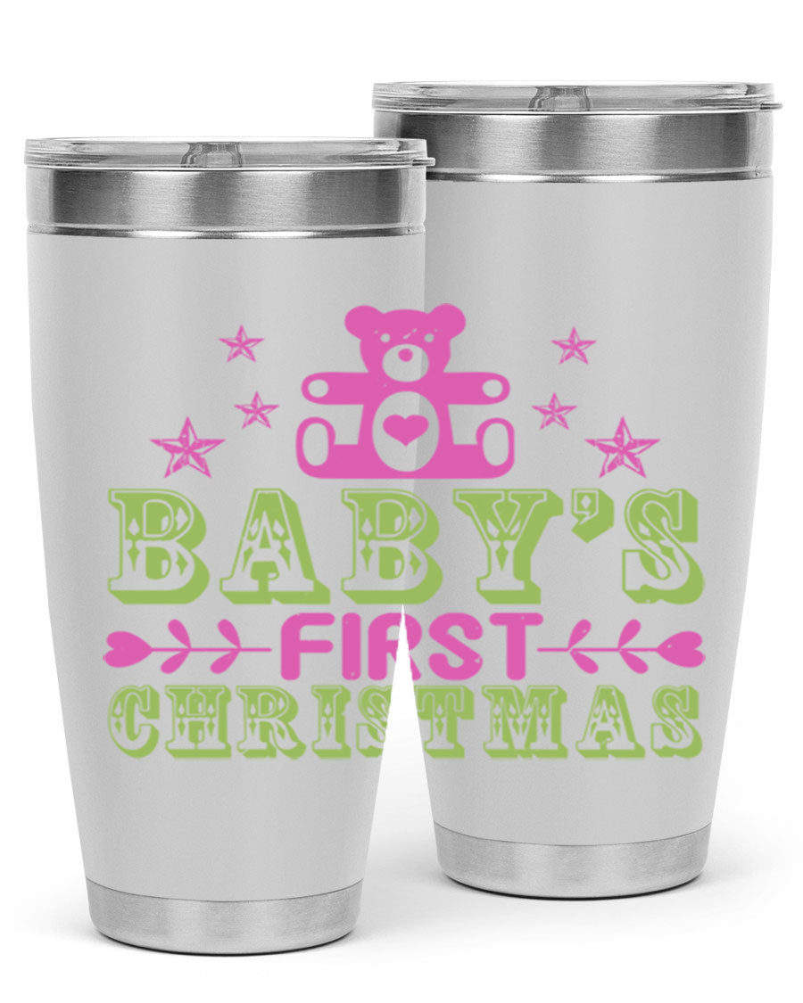 Baby's First Christmas Style 292# 20oz tumbler featuring double wall vacuum stainless steel design with festive print.