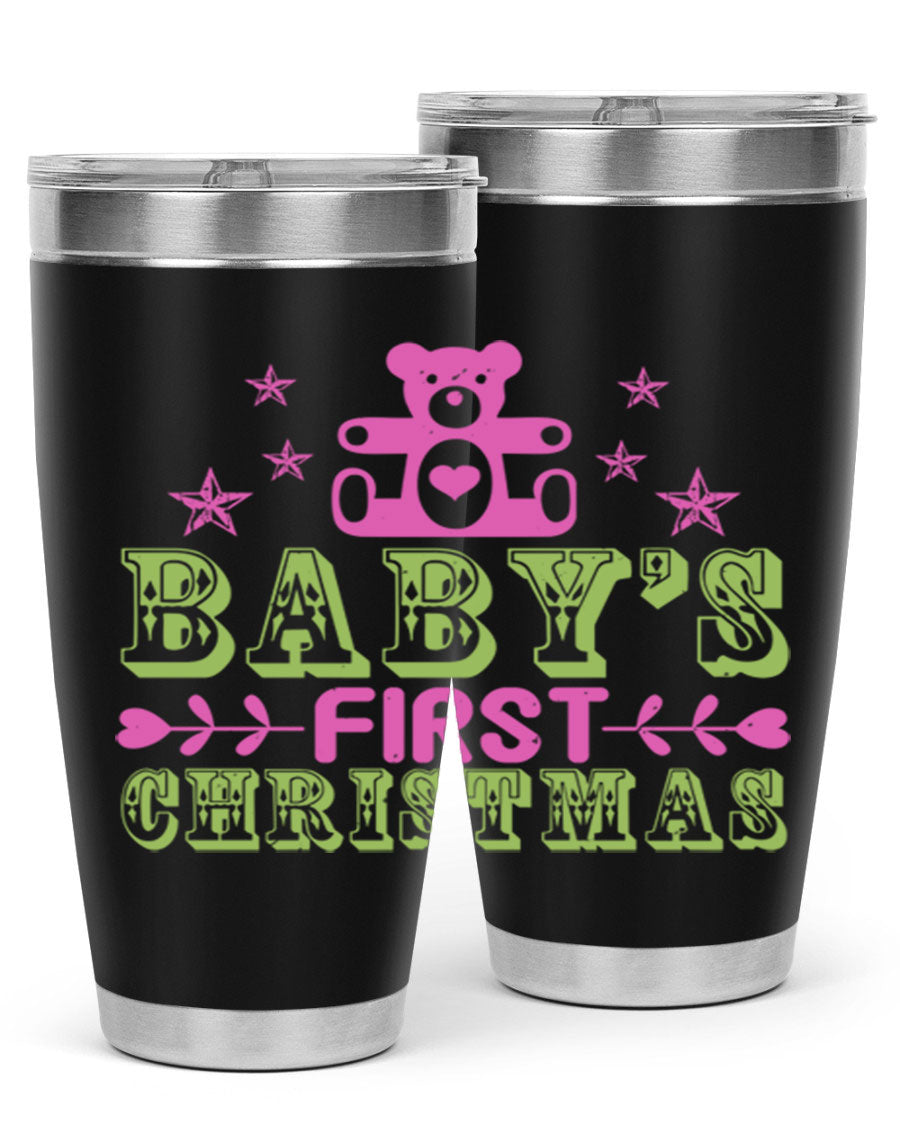 Baby's First Christmas Style 292# 20oz tumbler featuring double wall vacuum stainless steel design with festive print.