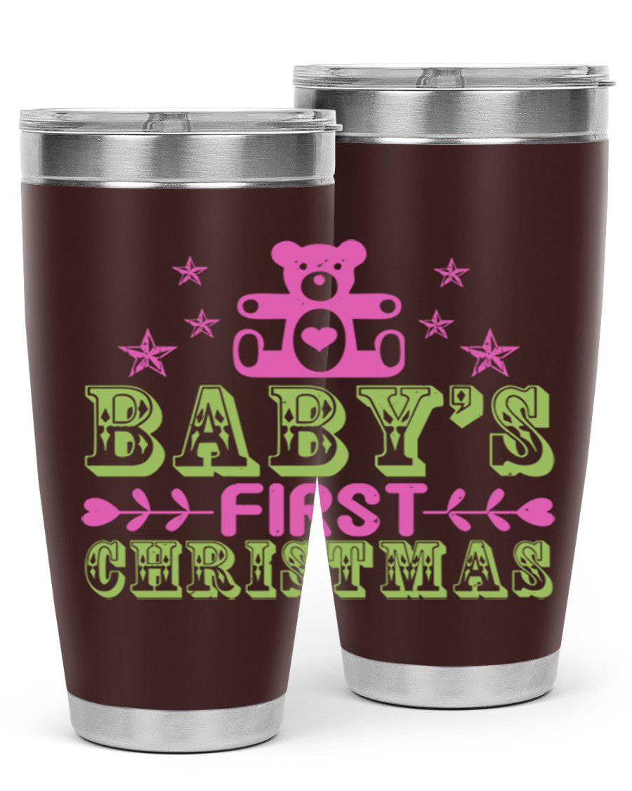 Baby's First Christmas Style 292# 20oz tumbler featuring double wall vacuum stainless steel design with festive print.