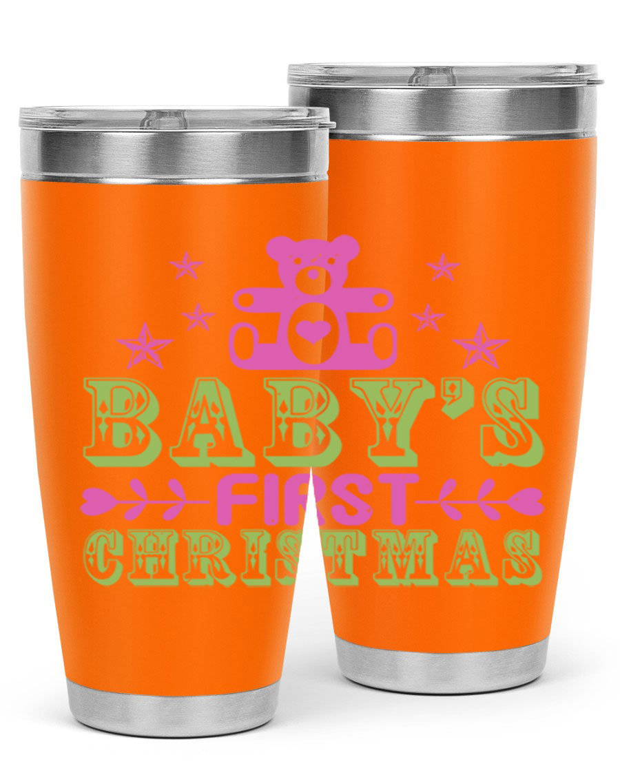 Baby's First Christmas Style 292# 20oz tumbler featuring double wall vacuum stainless steel design with festive print.
