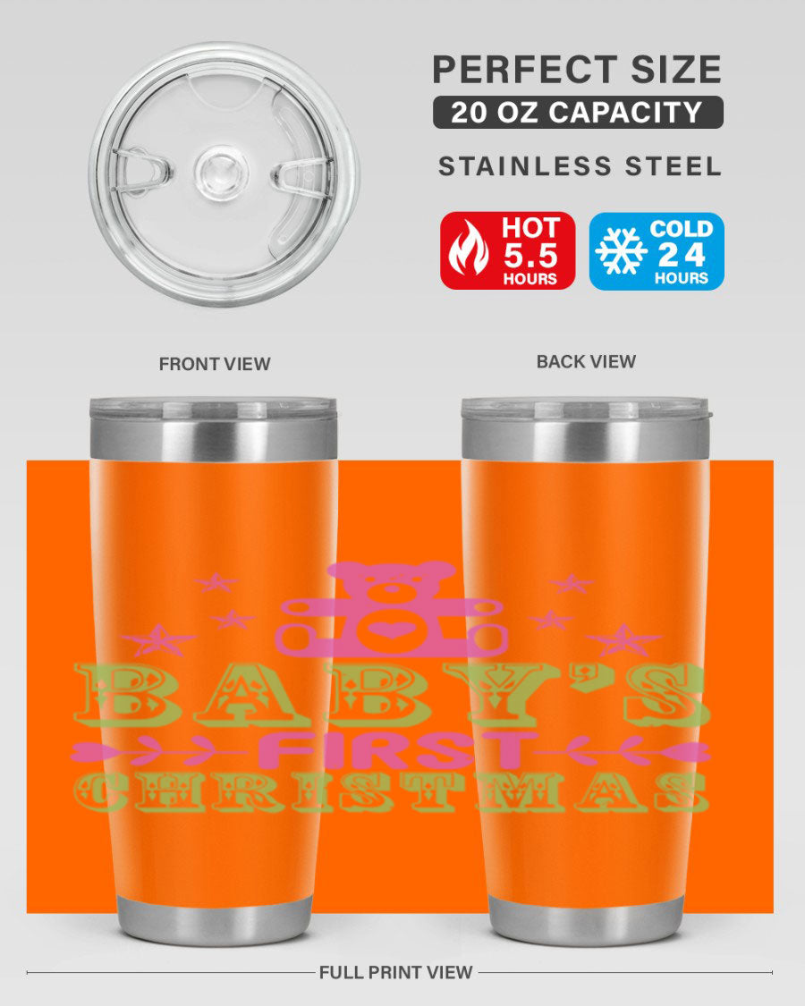 Baby's First Christmas Style 292# 20oz tumbler featuring double wall vacuum stainless steel design with festive print.