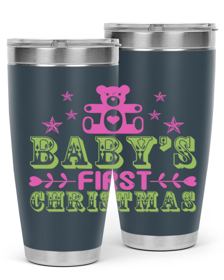 Baby's First Christmas Style 292# 20oz tumbler featuring double wall vacuum stainless steel design with festive print.