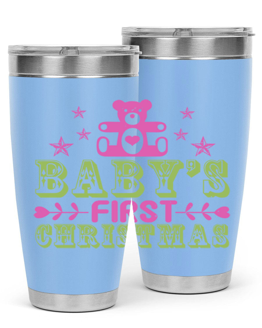 Baby's First Christmas Style 292# 20oz tumbler featuring double wall vacuum stainless steel design with festive print.
