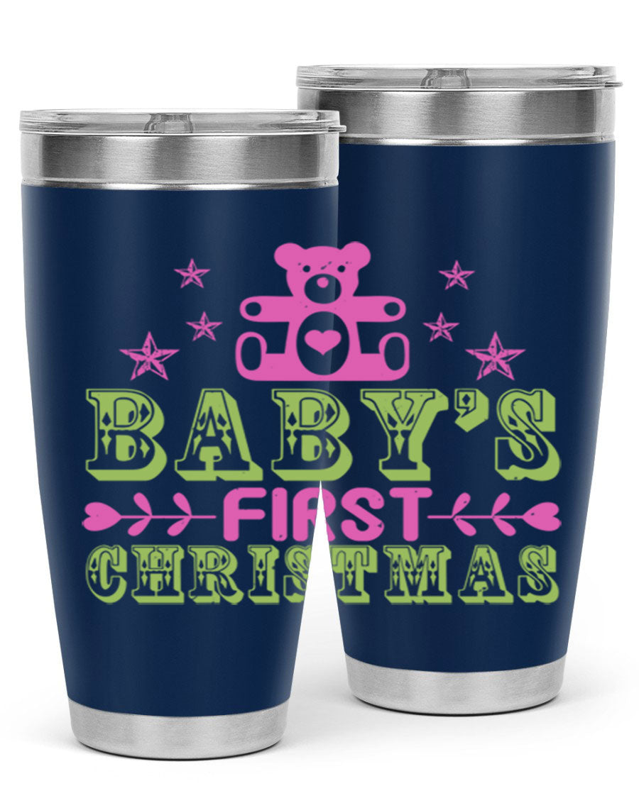 Baby's First Christmas Style 292# 20oz tumbler featuring double wall vacuum stainless steel design with festive print.