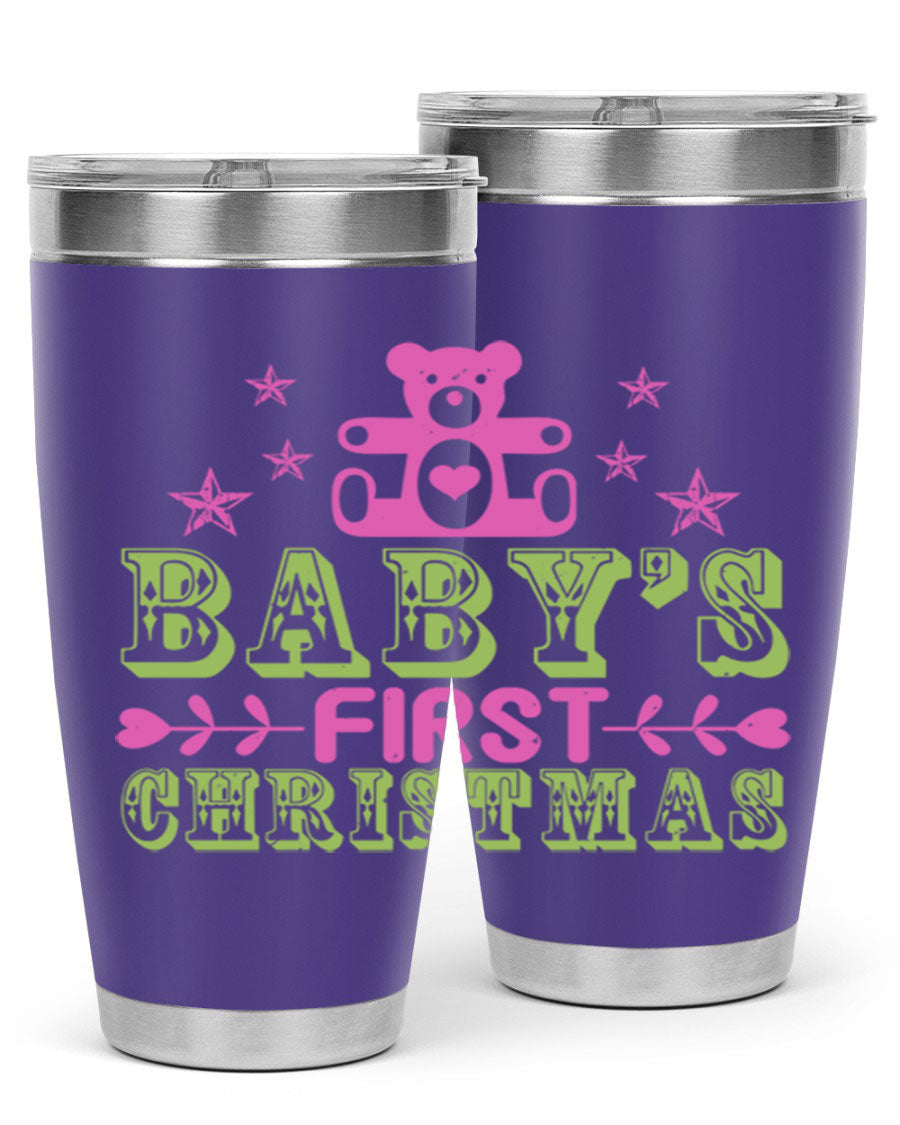 Baby's First Christmas Style 292# 20oz tumbler featuring double wall vacuum stainless steel design with festive print.