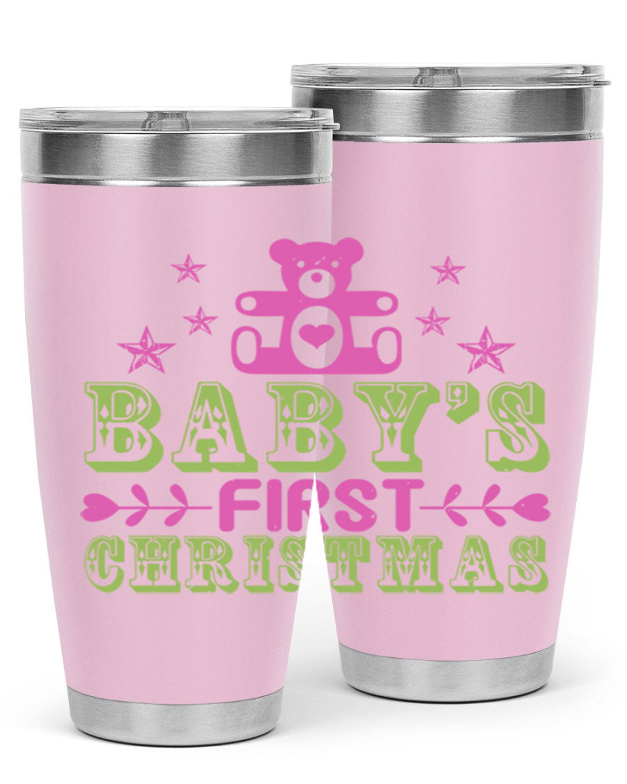 Baby's First Christmas Style 292# 20oz tumbler featuring double wall vacuum stainless steel design with festive print.