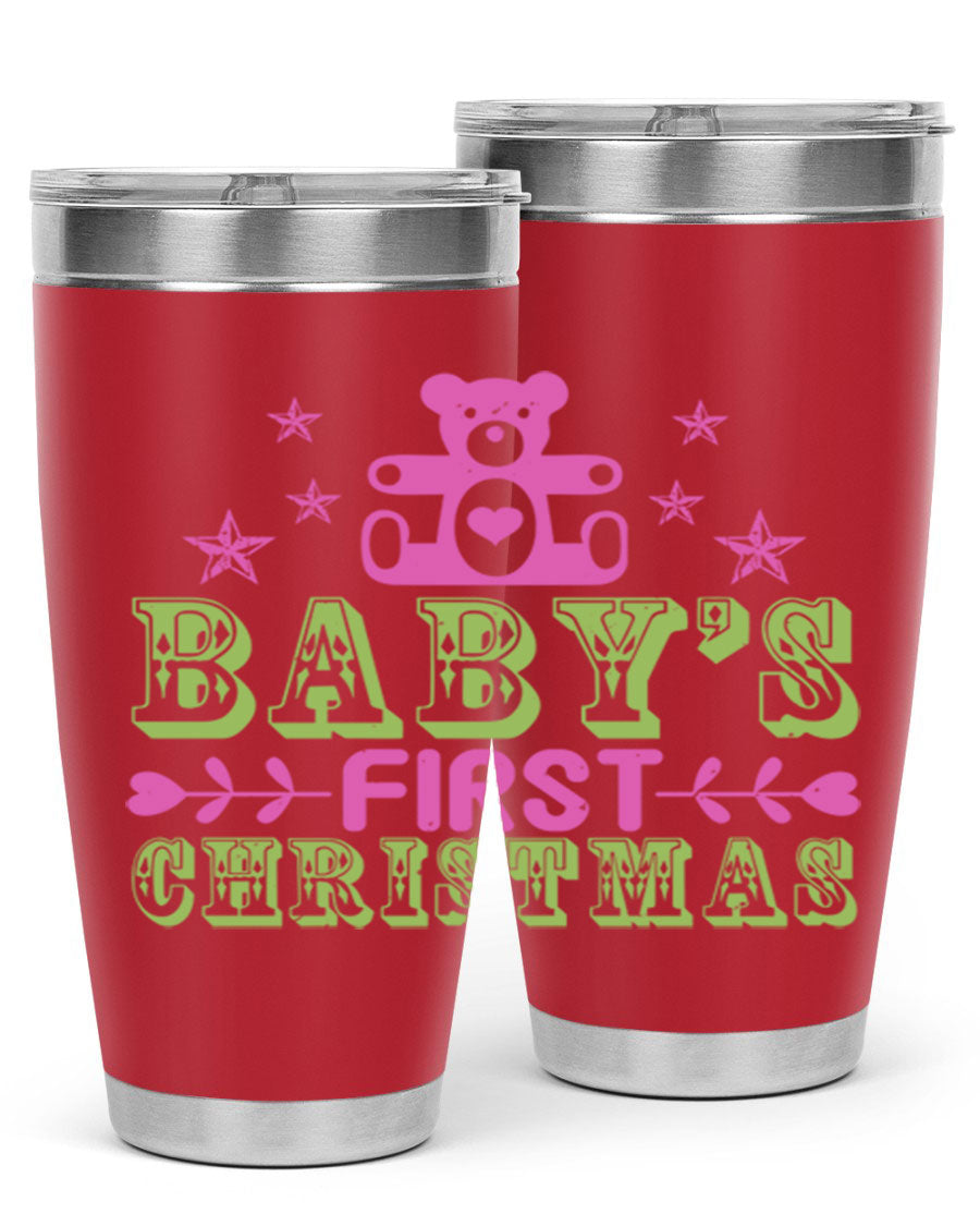 Baby's First Christmas Style 292# 20oz tumbler featuring double wall vacuum stainless steel design with festive print.