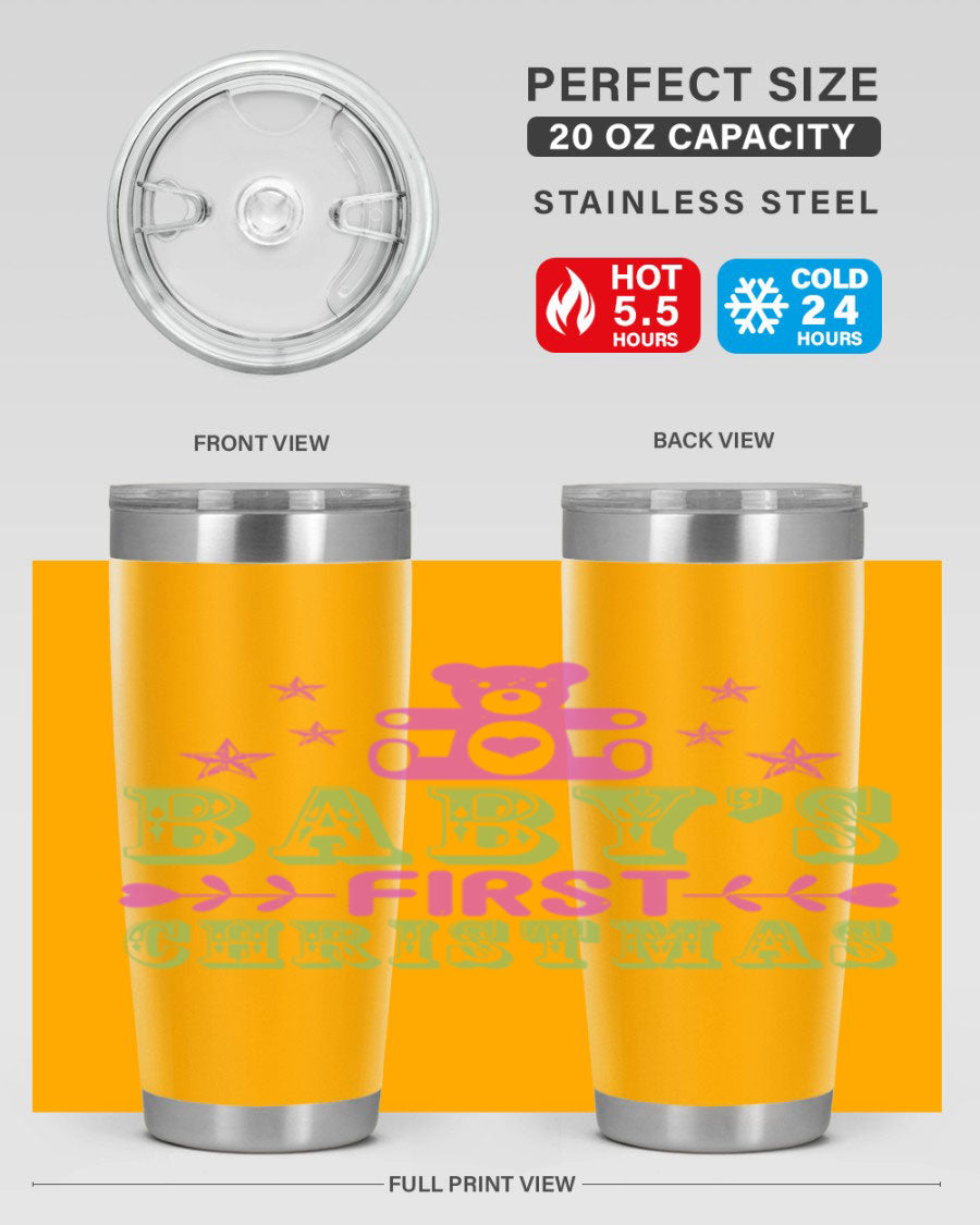 Baby's First Christmas Style 292# 20oz tumbler featuring double wall vacuum stainless steel design with festive print.