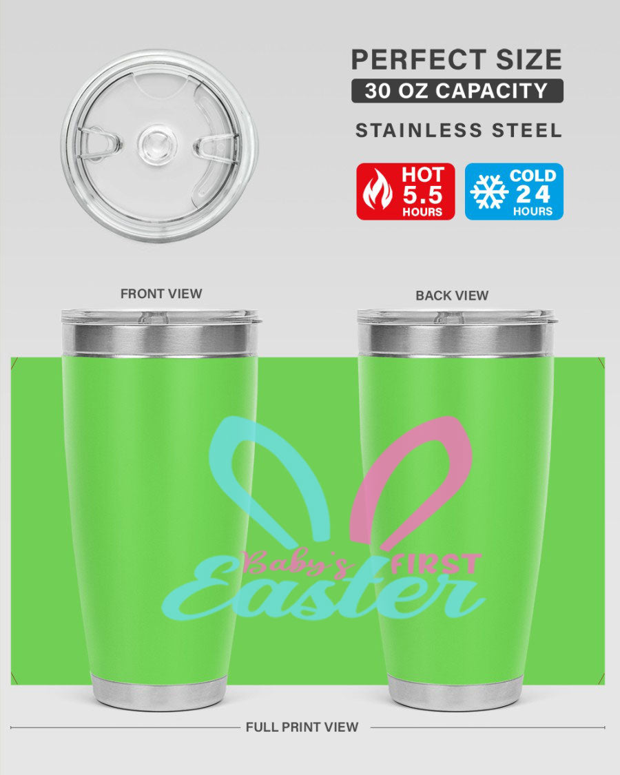 Baby's First Easter Style 286# 20oz tumbler featuring double wall vacuum stainless steel design with a colorful Easter-themed print.