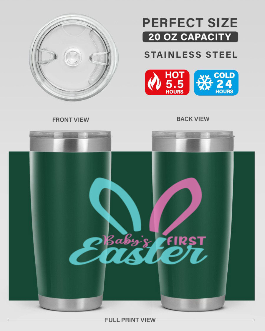 Baby's First Easter Style 286# 20oz tumbler featuring double wall vacuum stainless steel design with a colorful Easter-themed print.