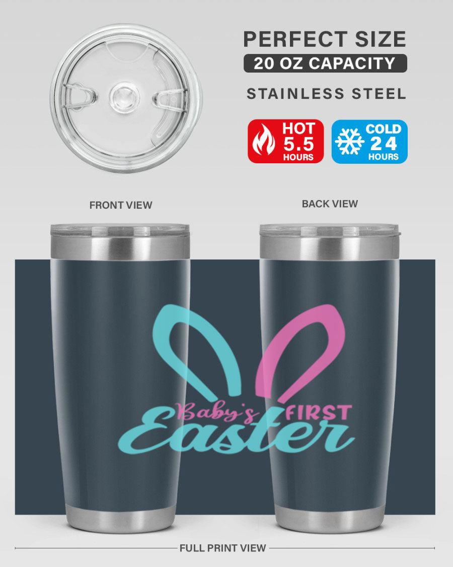Baby's First Easter Style 286# 20oz tumbler featuring double wall vacuum stainless steel design with a colorful Easter-themed print.