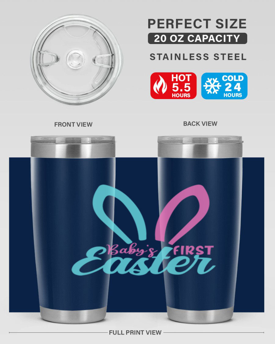 Baby's First Easter Style 286# 20oz tumbler featuring double wall vacuum stainless steel design with a colorful Easter-themed print.