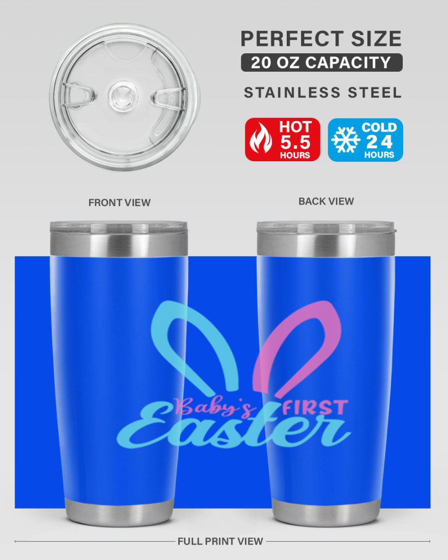 Baby's First Easter Style 286# 20oz tumbler featuring double wall vacuum stainless steel design with a colorful Easter-themed print.