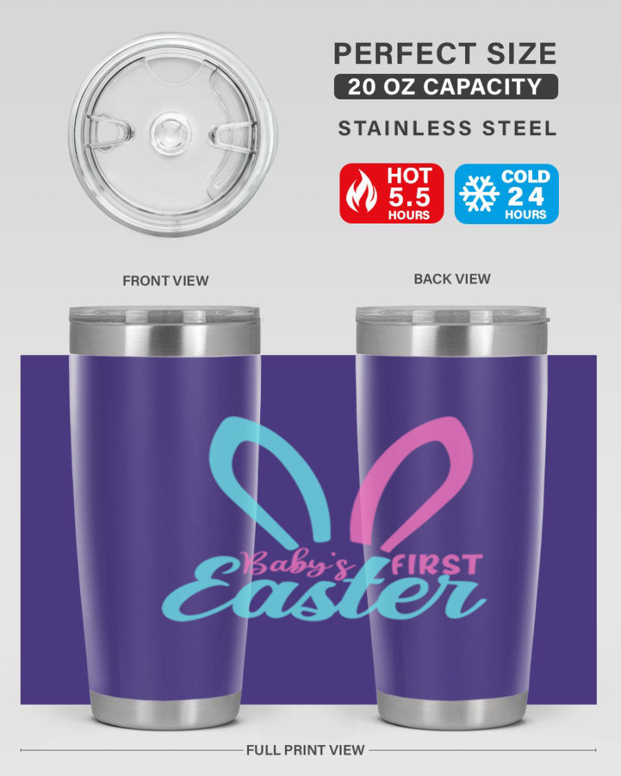 Baby's First Easter Style 286# 20oz tumbler featuring double wall vacuum stainless steel design with a colorful Easter-themed print.