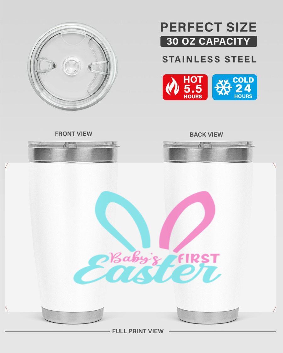 Baby's First Easter Style 286# 20oz tumbler featuring double wall vacuum stainless steel design with a colorful Easter-themed print.