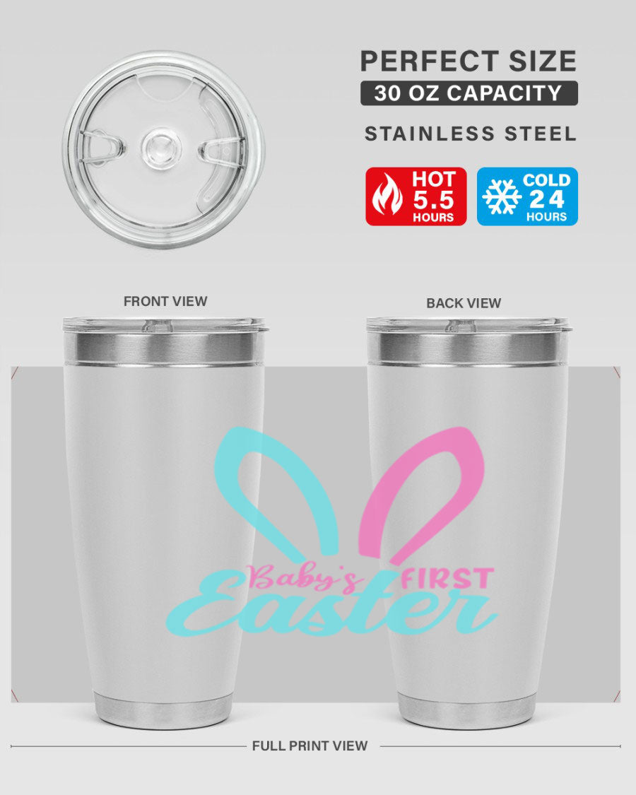 Baby's First Easter Style 286# 20oz tumbler featuring double wall vacuum stainless steel design with a colorful Easter-themed print.