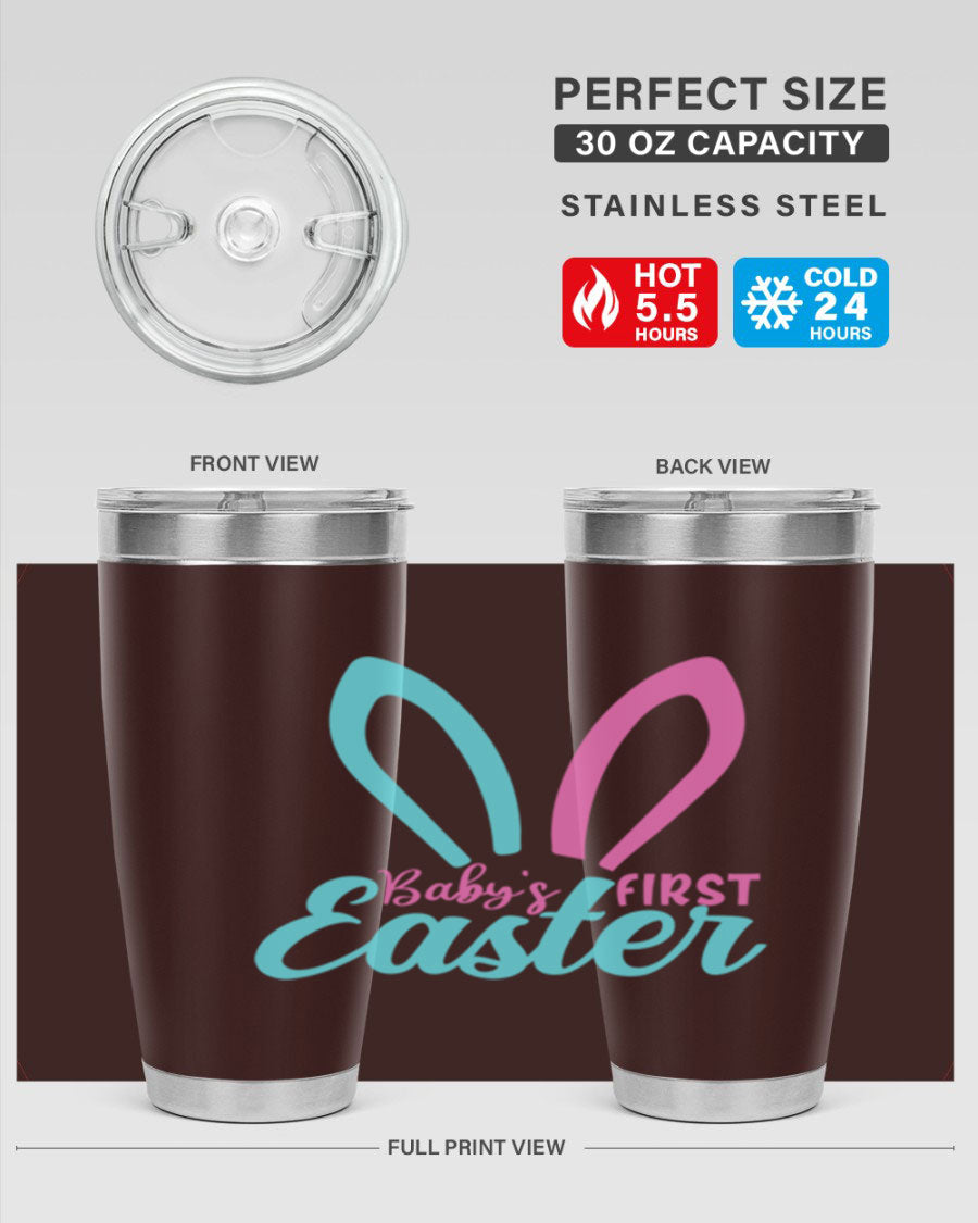 Baby's First Easter Style 286# 20oz tumbler featuring double wall vacuum stainless steel design with a colorful Easter-themed print.