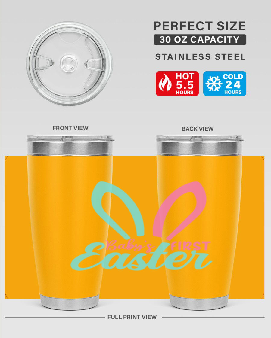 Baby's First Easter Style 286# 20oz tumbler featuring double wall vacuum stainless steel design with a colorful Easter-themed print.