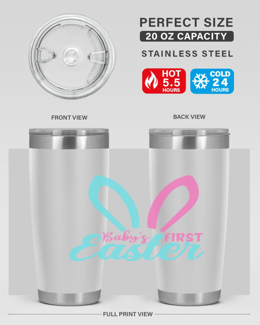 Baby's First Easter Style 286# 20oz tumbler featuring double wall vacuum stainless steel design with a colorful Easter-themed print.