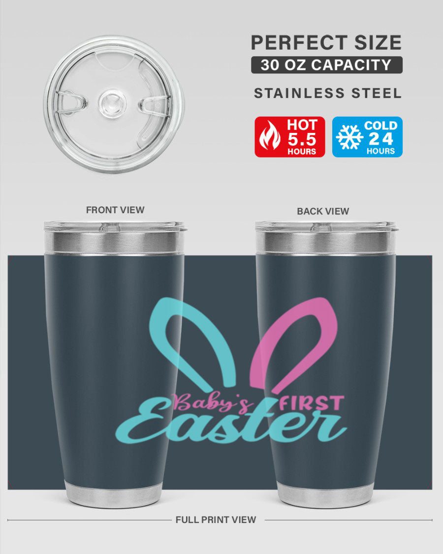 Baby's First Easter Style 286# 20oz tumbler featuring double wall vacuum stainless steel design with a colorful Easter-themed print.