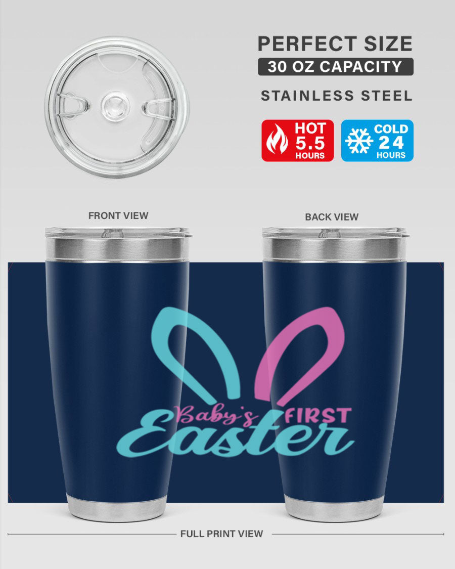 Baby's First Easter Style 286# 20oz tumbler featuring double wall vacuum stainless steel design with a colorful Easter-themed print.