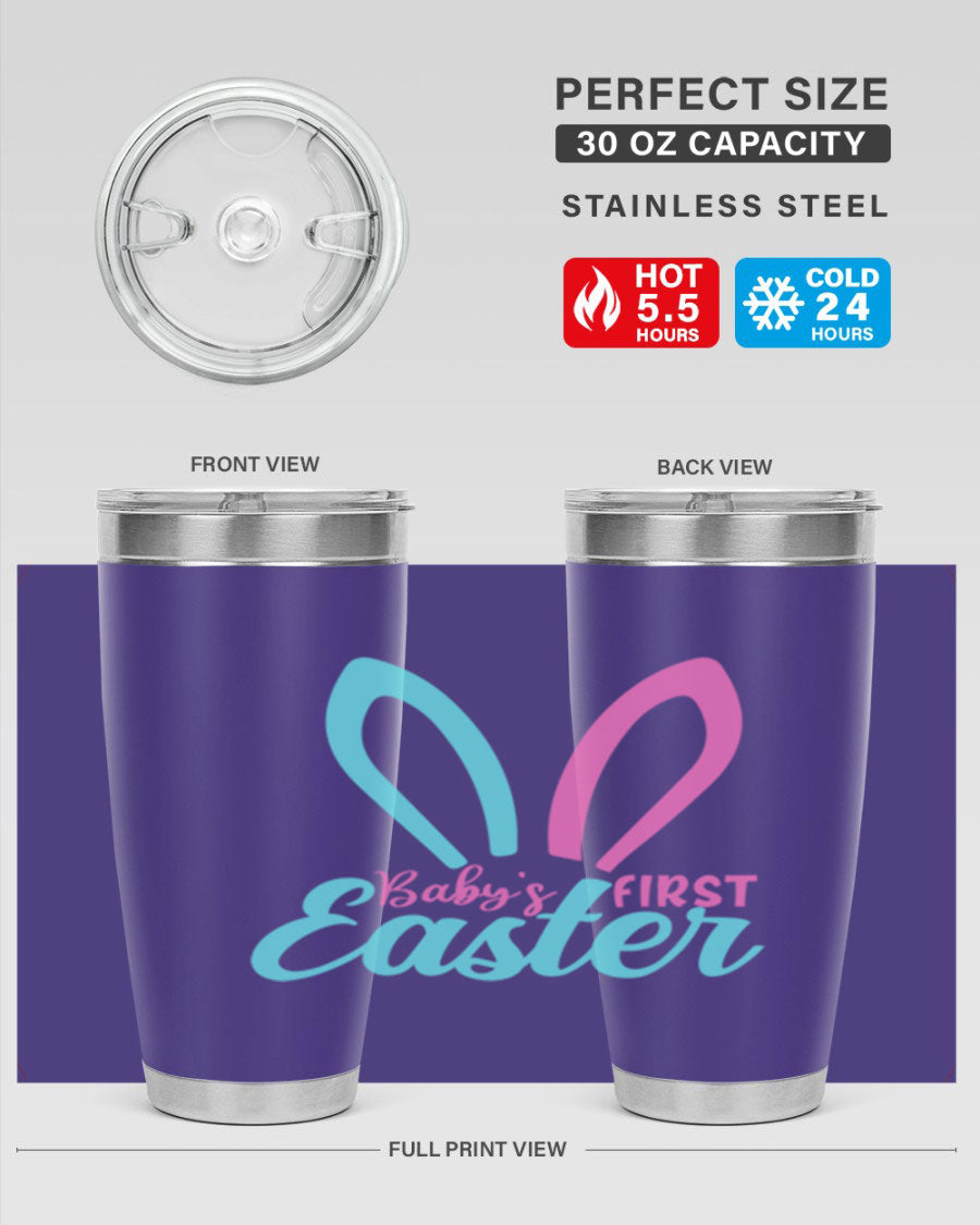 Baby's First Easter Style 286# 20oz tumbler featuring double wall vacuum stainless steel design with a colorful Easter-themed print.