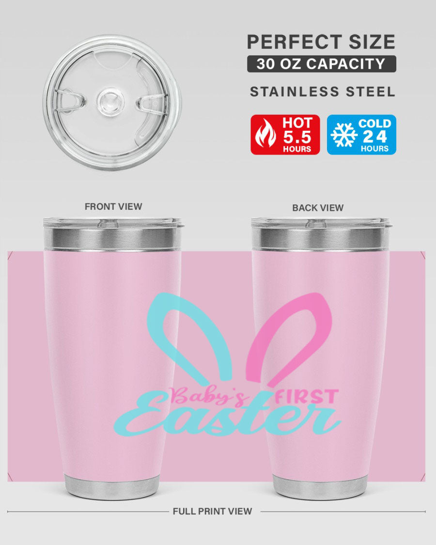 Baby's First Easter Style 286# 20oz tumbler featuring double wall vacuum stainless steel design with a colorful Easter-themed print.