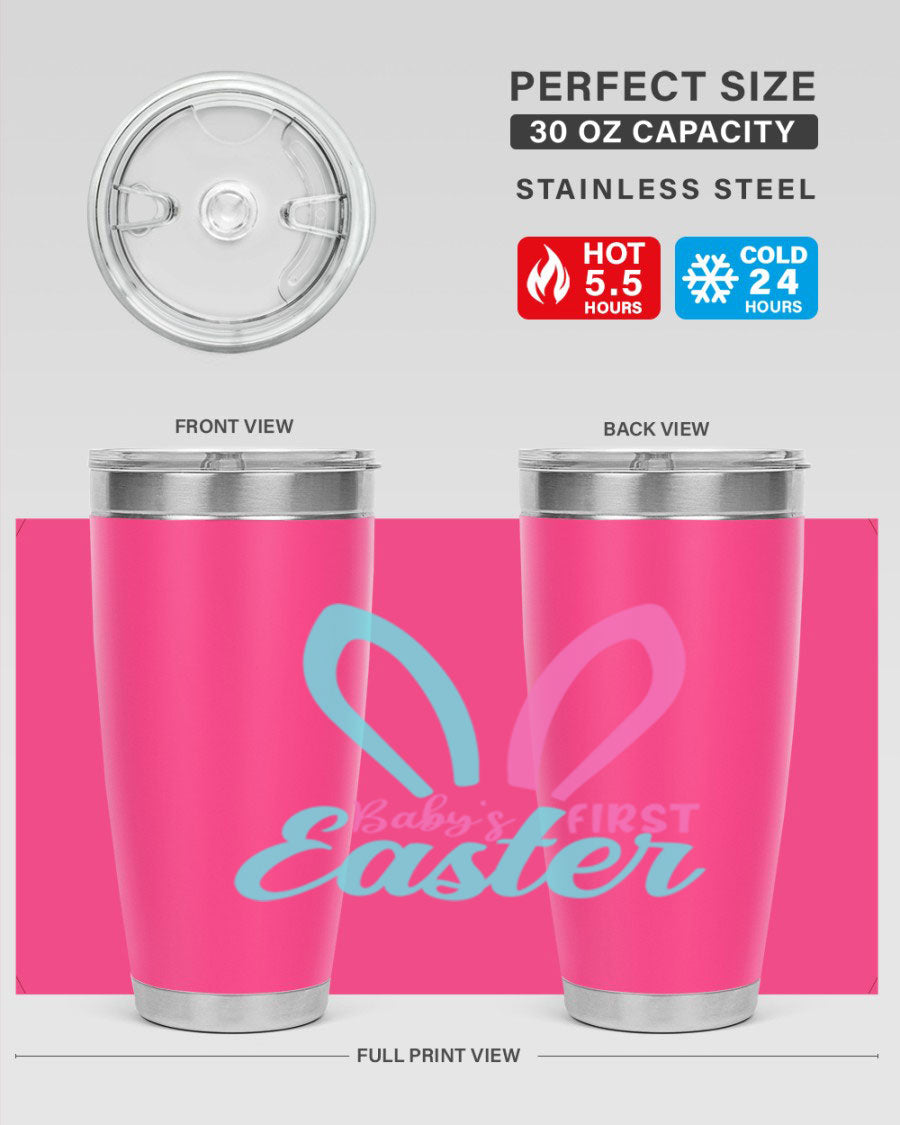 Baby's First Easter Style 286# 20oz tumbler featuring double wall vacuum stainless steel design with a colorful Easter-themed print.