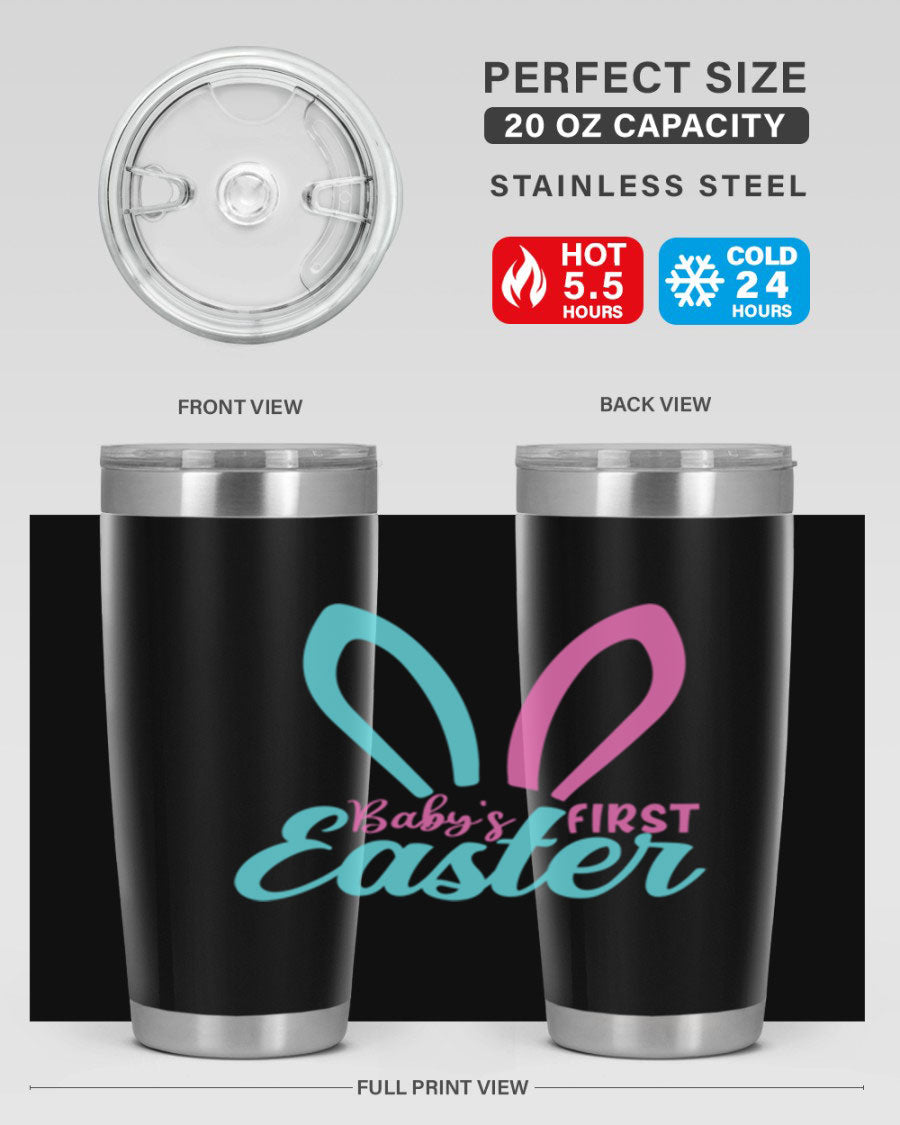 Baby's First Easter Style 286# 20oz tumbler featuring double wall vacuum stainless steel design with a colorful Easter-themed print.