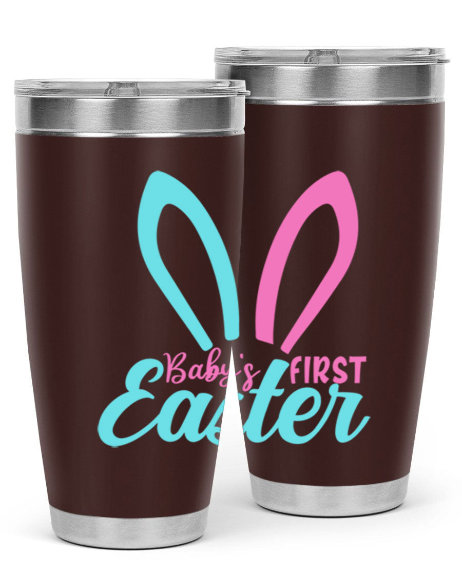 Baby's First Easter Style 286# 20oz tumbler featuring double wall vacuum stainless steel design with a colorful Easter-themed print.