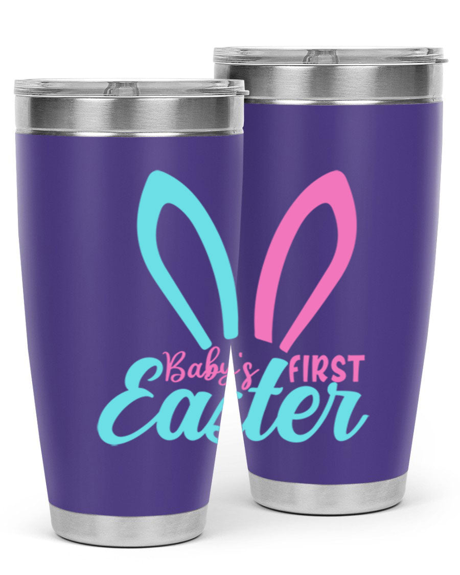 Baby's First Easter Style 286# 20oz tumbler featuring double wall vacuum stainless steel design with a colorful Easter-themed print.