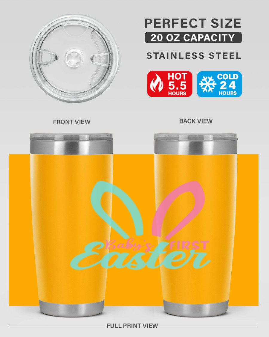 Baby's First Easter Style 286# 20oz tumbler featuring double wall vacuum stainless steel design with a colorful Easter-themed print.